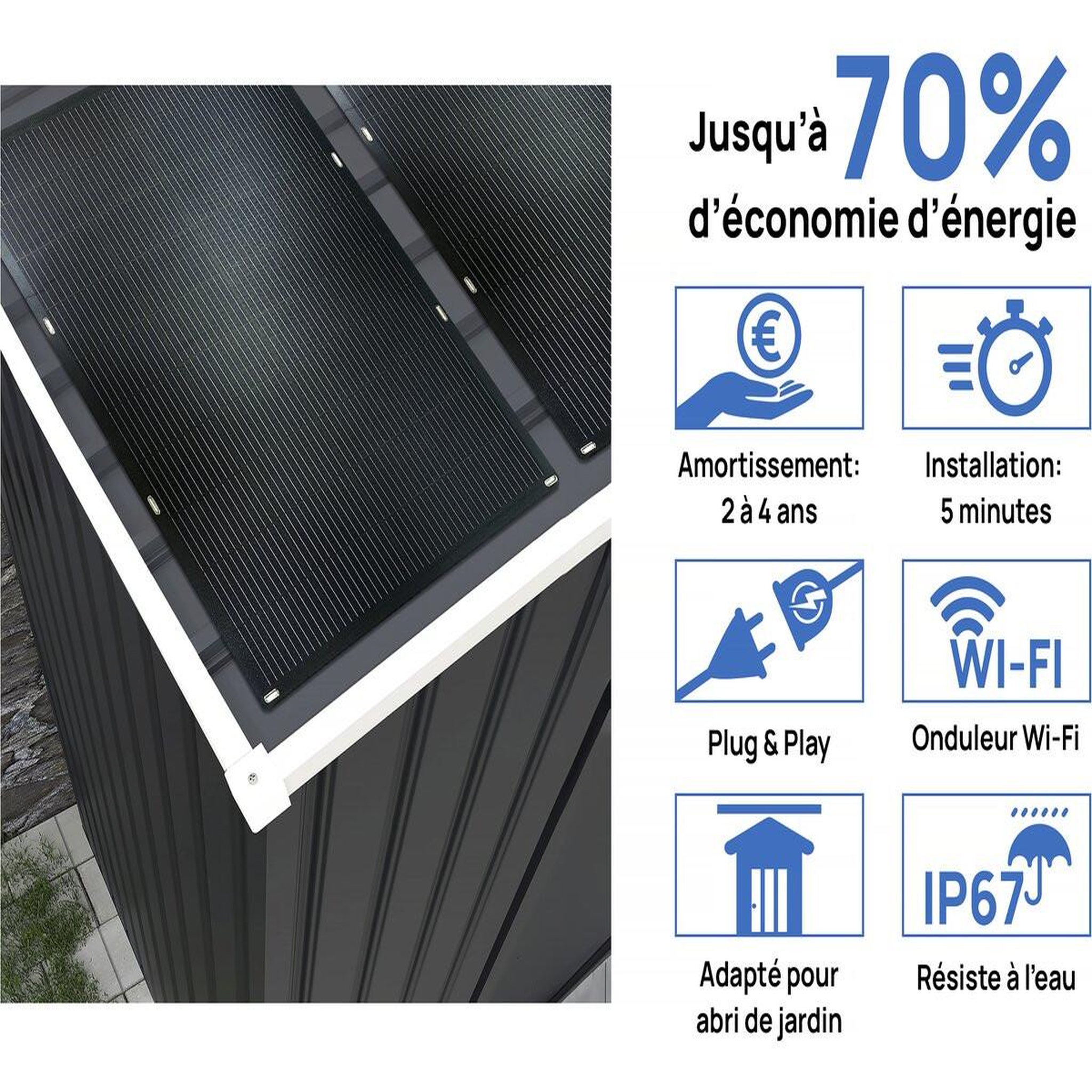 Voir la diapositive 3 : Habitat et Jardin Abri de jardin métal -  vegas  - 7.06 m² avec panneaux solaires - gris