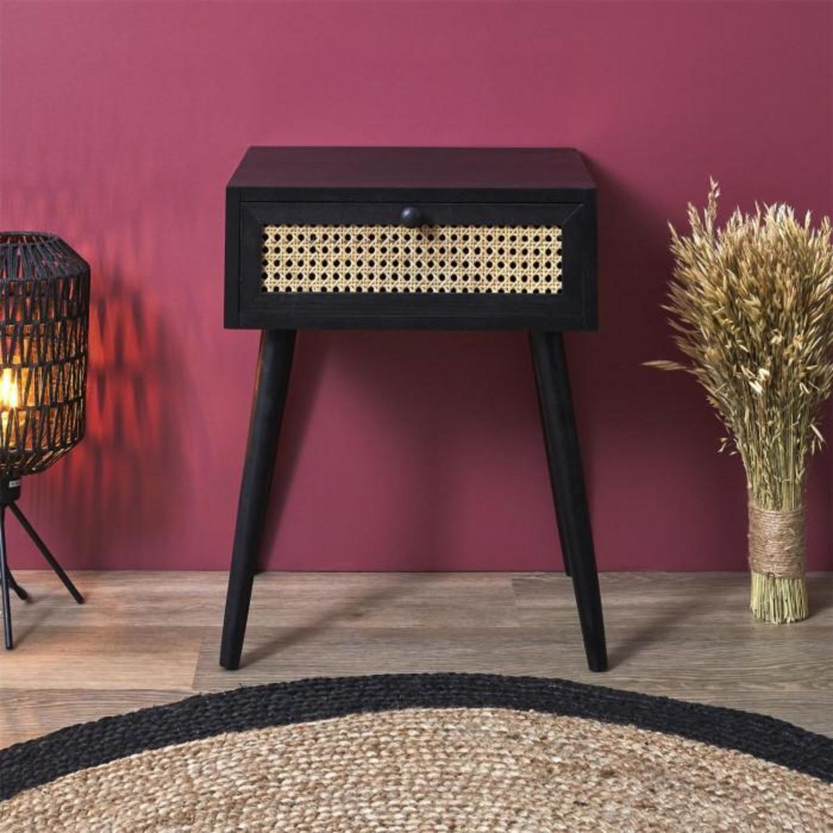 Paris Prix Table de Chevet en Bois 1 Tiroir  Bessie  50cm Noir