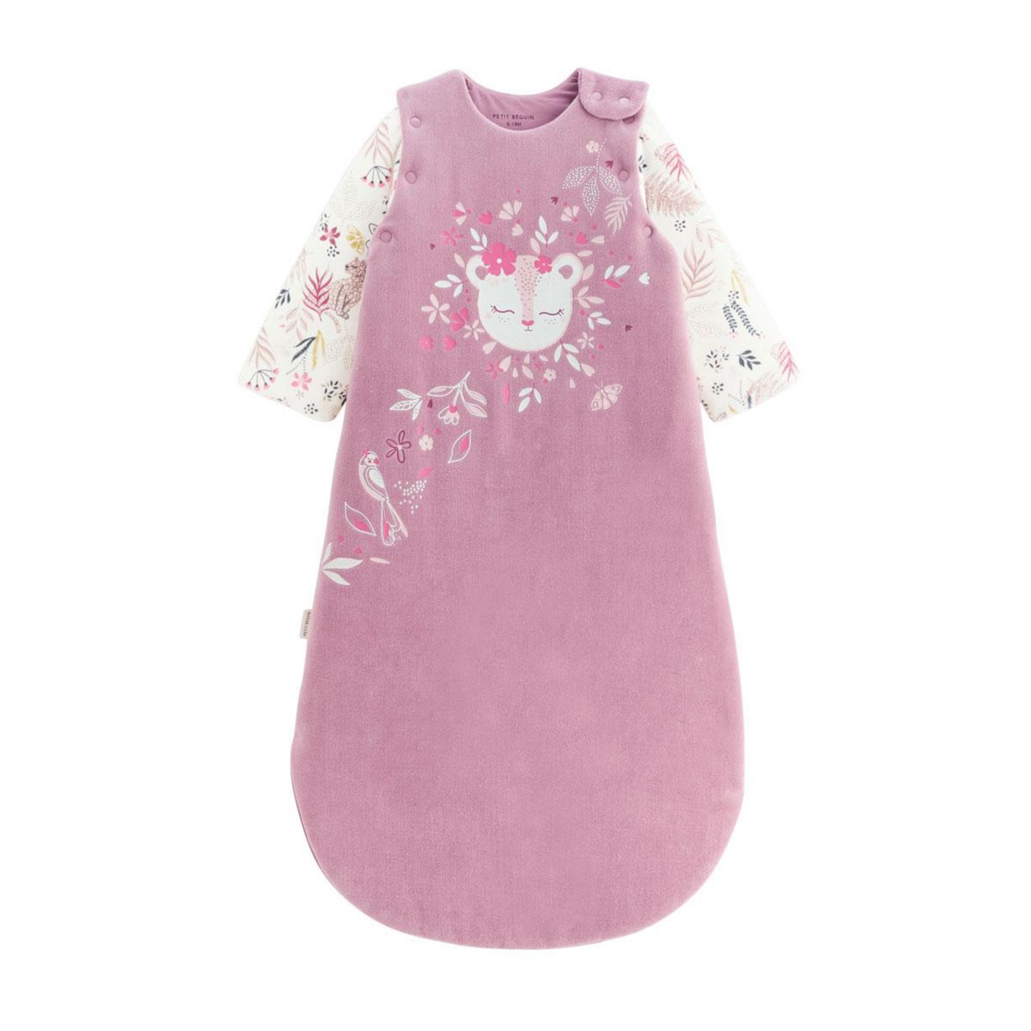 Petit Béguin Gigoteuse d'hiver en velours avec manches amovibles Louisa. Coloris disponibles : Rose