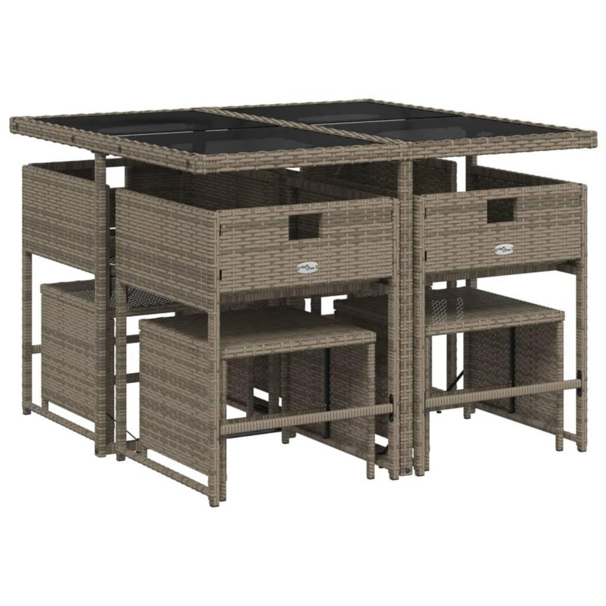 VIDAXL Ensemble a manger de jardin 9 pcs coussins gris resine tressee