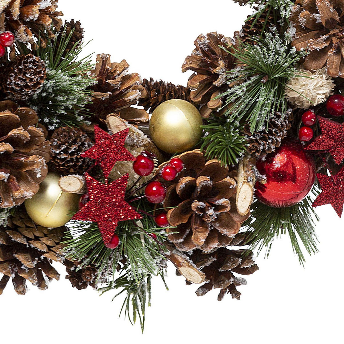 FEERIC LIGHT & CHRISTMAS Couronne de Noël houx et étoiles à suspendre - D. 35 cm - Rouge et vert