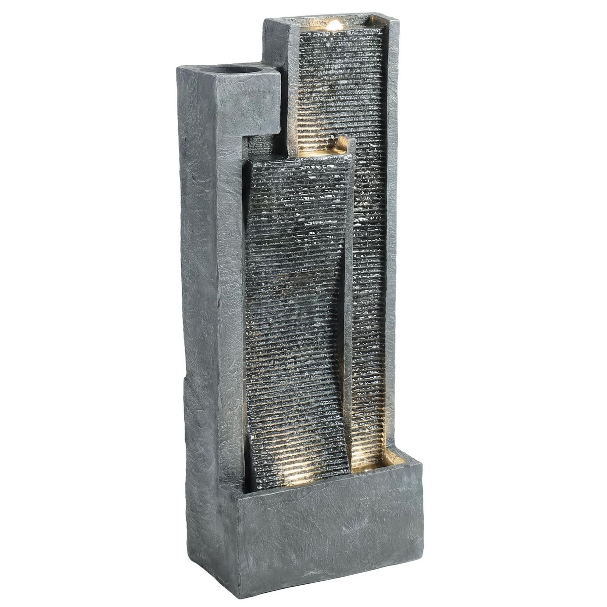 OUTSUNNY Fontaine de jardin cascade LED 3 niveaux avec jardinière gris