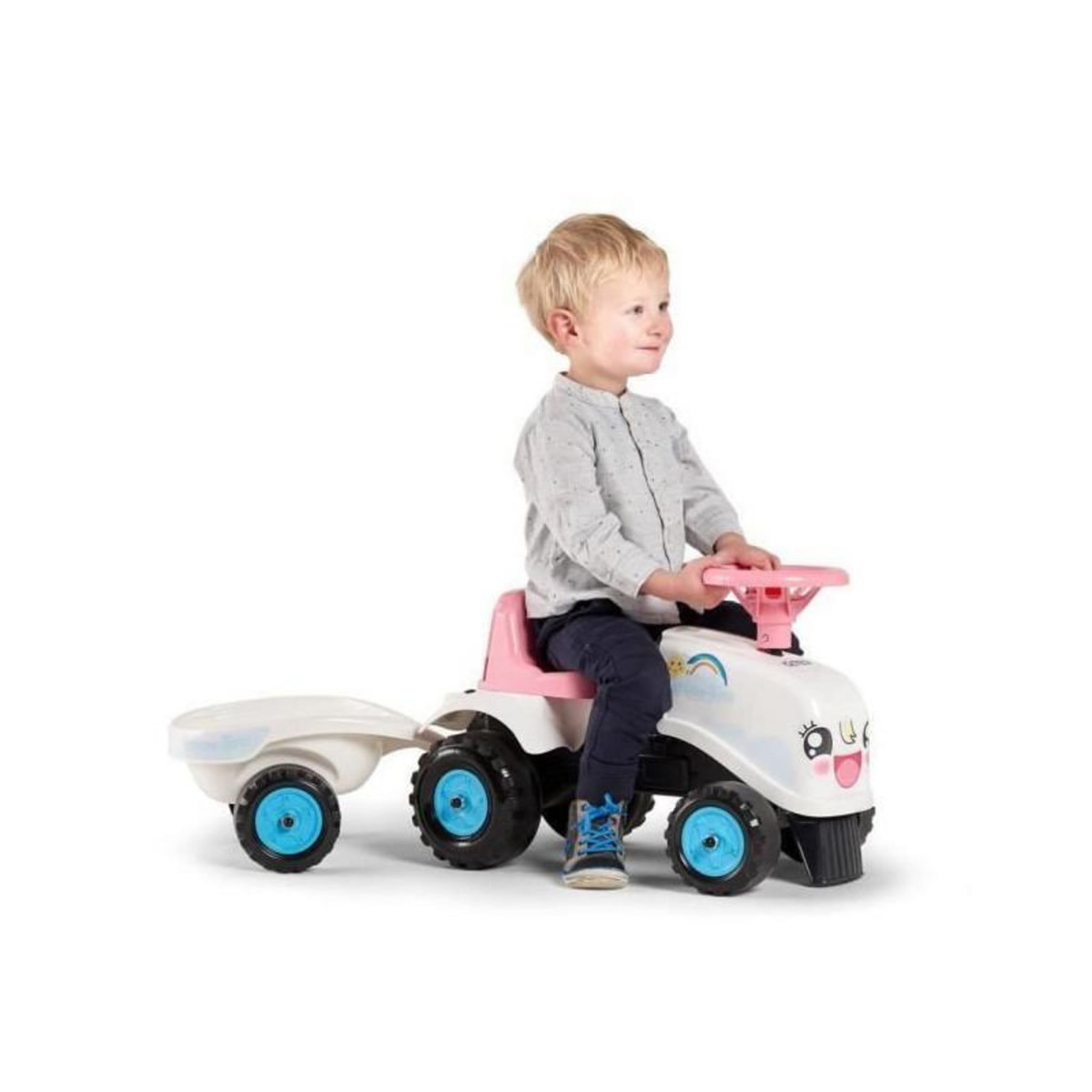 Falk / Falquet Porteur Tracteur Rainbow Farm avec remorque