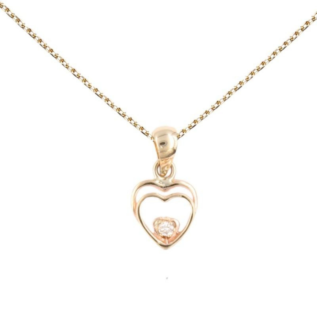 L'ATELIER D'AZUR Collier - Pendentif Or et Diamant - Motif Coeurs - Chaîne Dorée Offerte