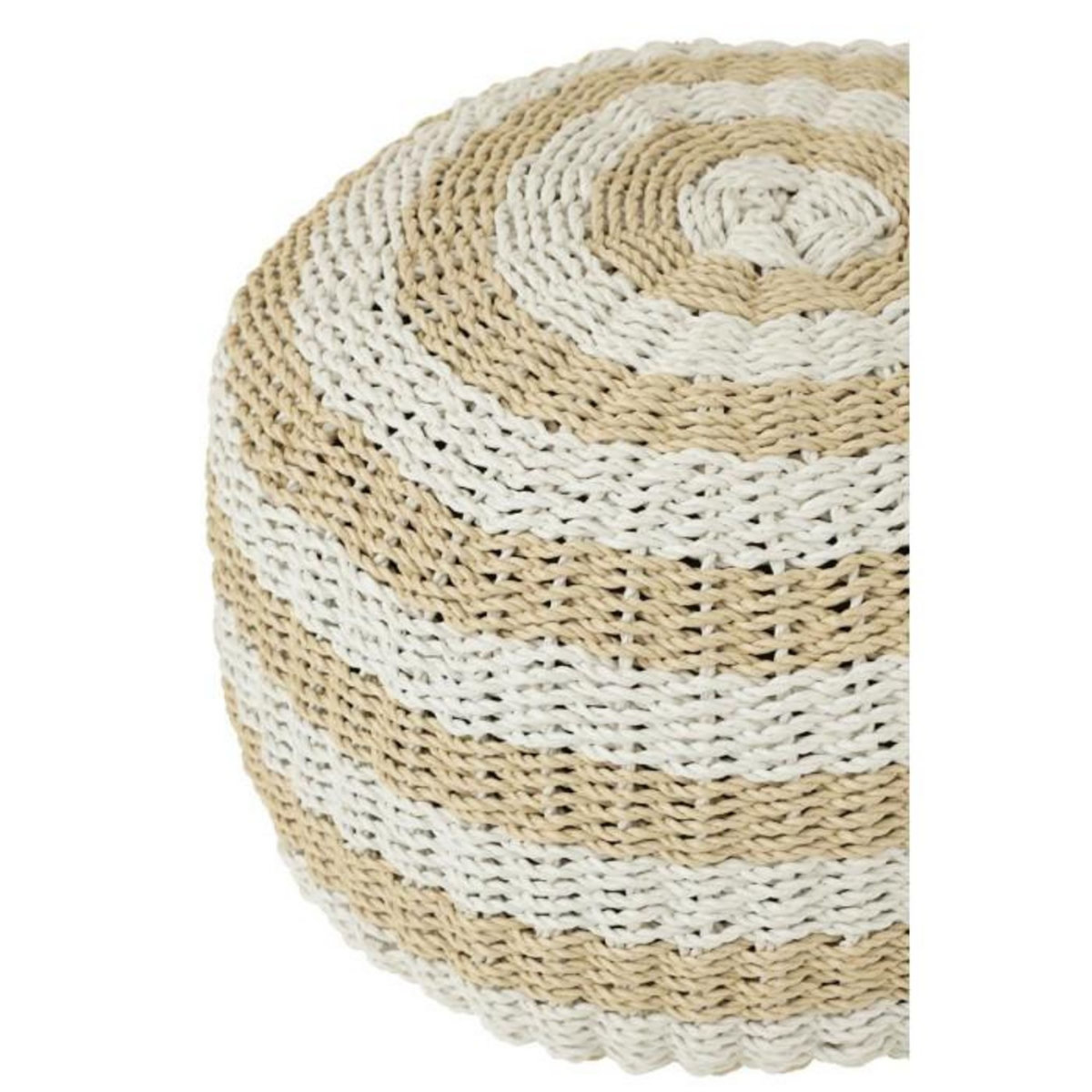 Paris Prix Pouf Rond à Rayure  Tissage  50cm Blanc & Naturel
