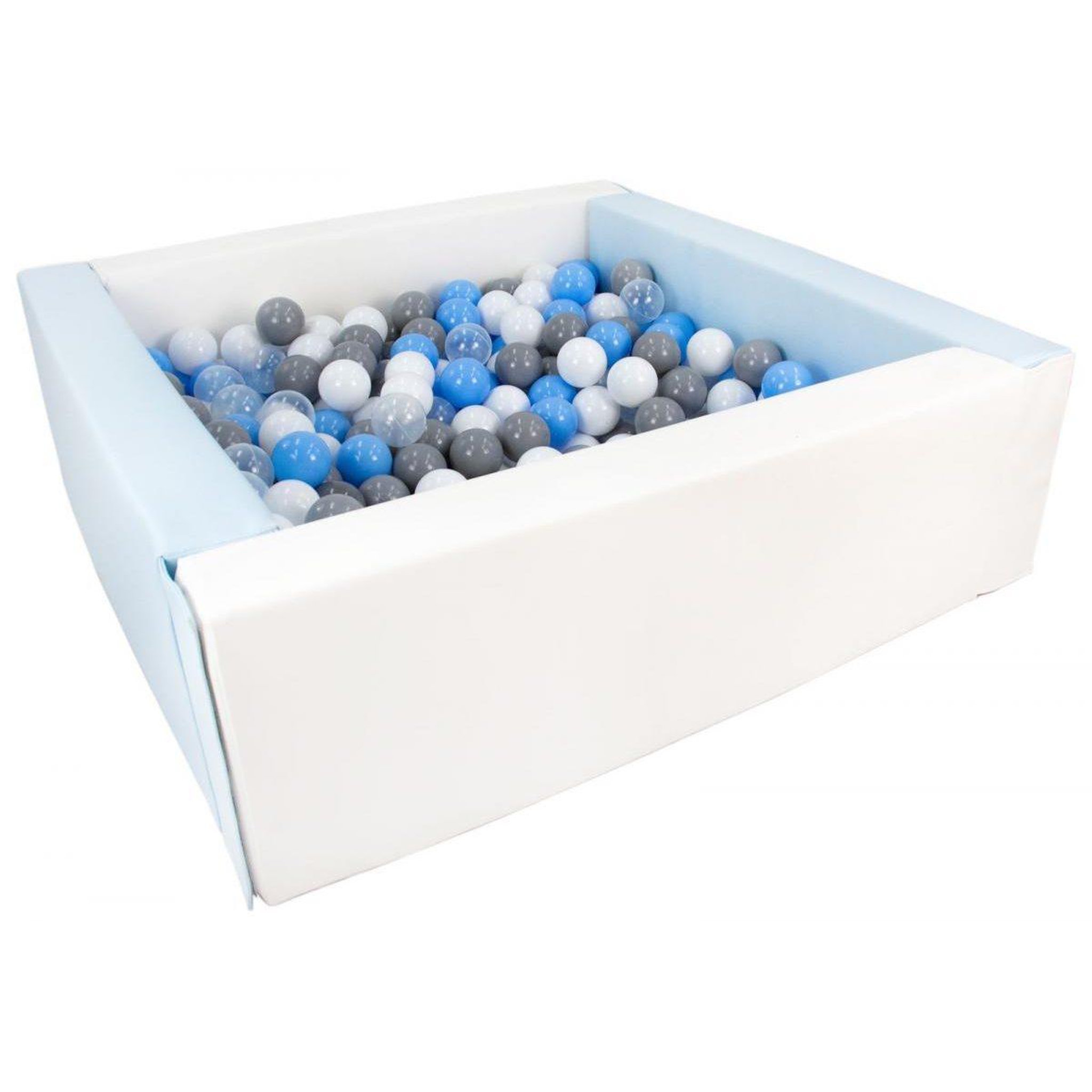 VELINDA Piscine à balles carrée avec 300 balles - blanc, bleu (pastel)/blanc, transparent, bleu clair, gris