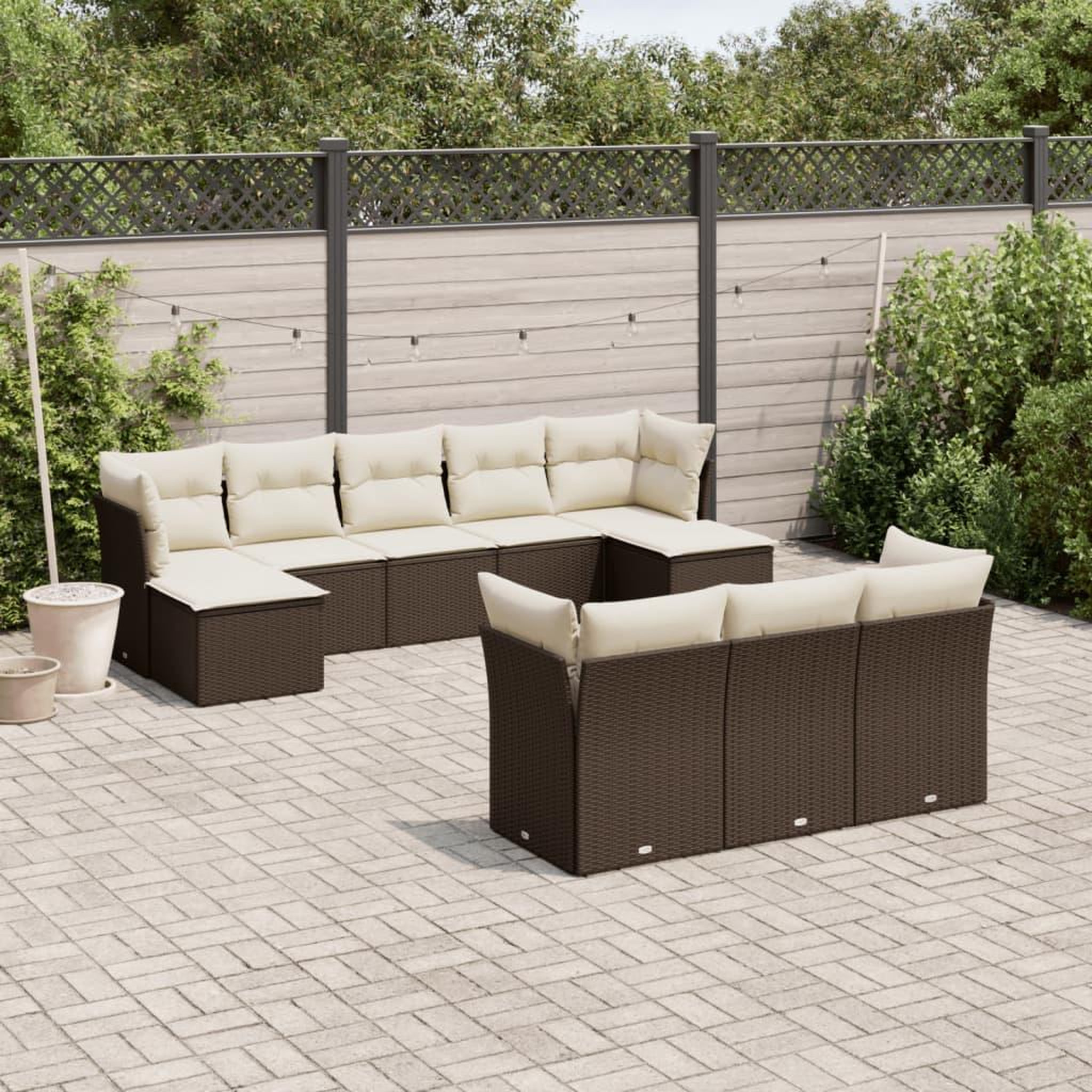 VIDAXL Salon de jardin 10 pcs avec coussins marron resine tressee