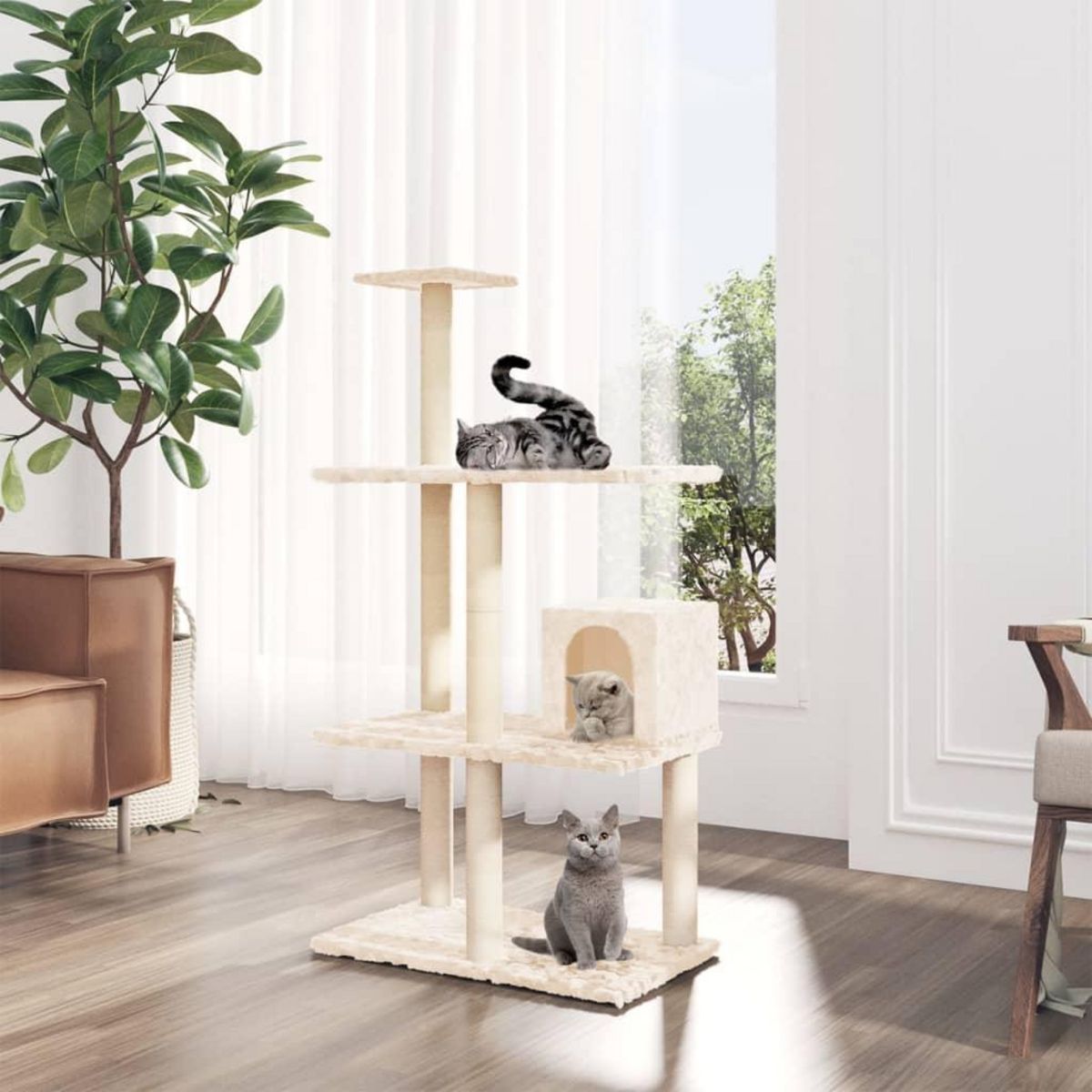 VIDAXL Arbre a chat avec griffoirs en sisal Creme 119 cm