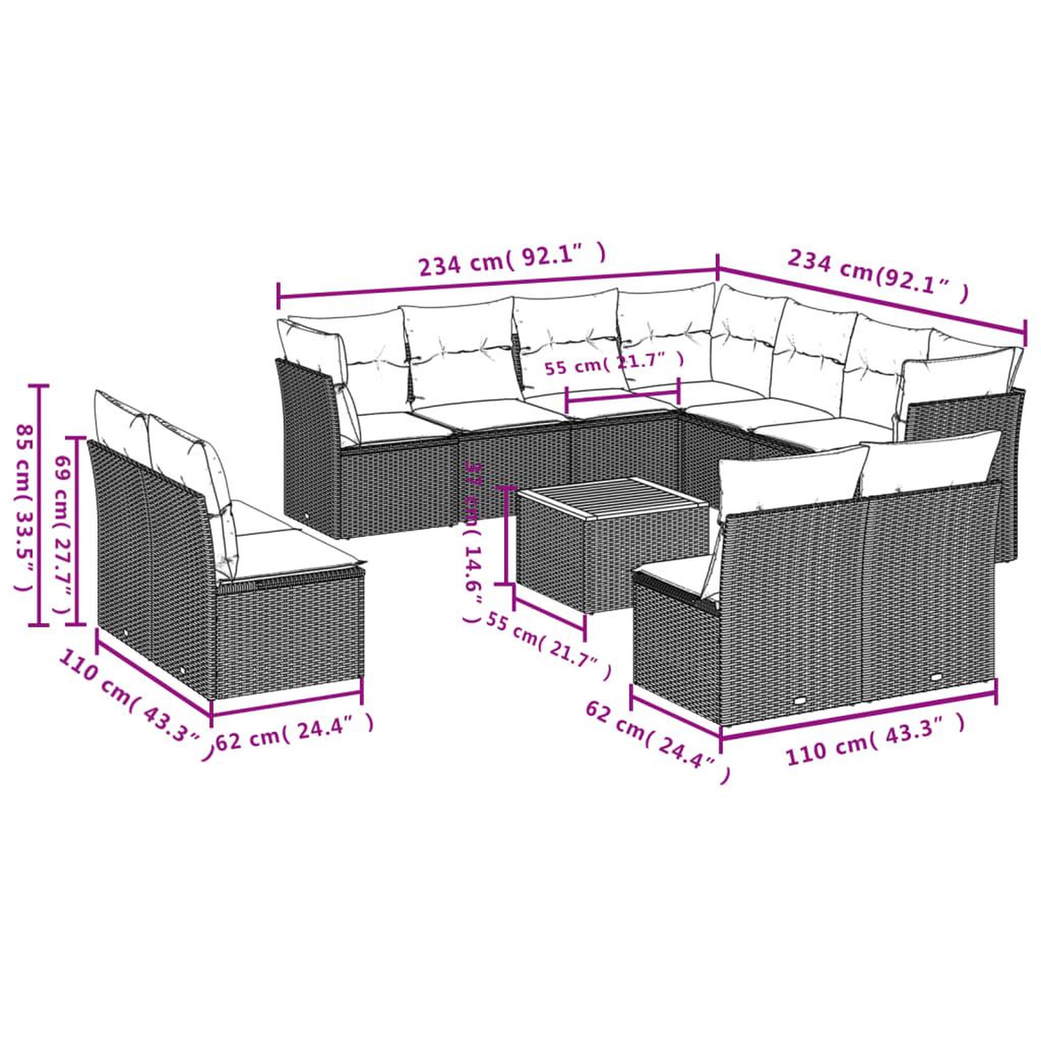 Voir la diapositive 3 : VIDAXL Salon de jardin 12 pcs avec coussins noir resine tressee
