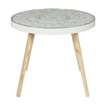 TOILINUX Table basse ronde Arabesque - Diamètre 50 cm - Blanc et Beige