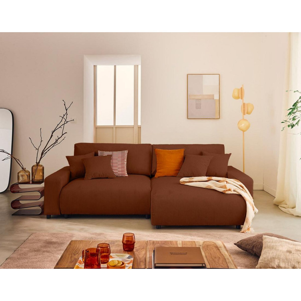 LISA DESIGN Pivoine - canapé d'angle 4 places réversible convertible avec 2 coffres en velours côtelé