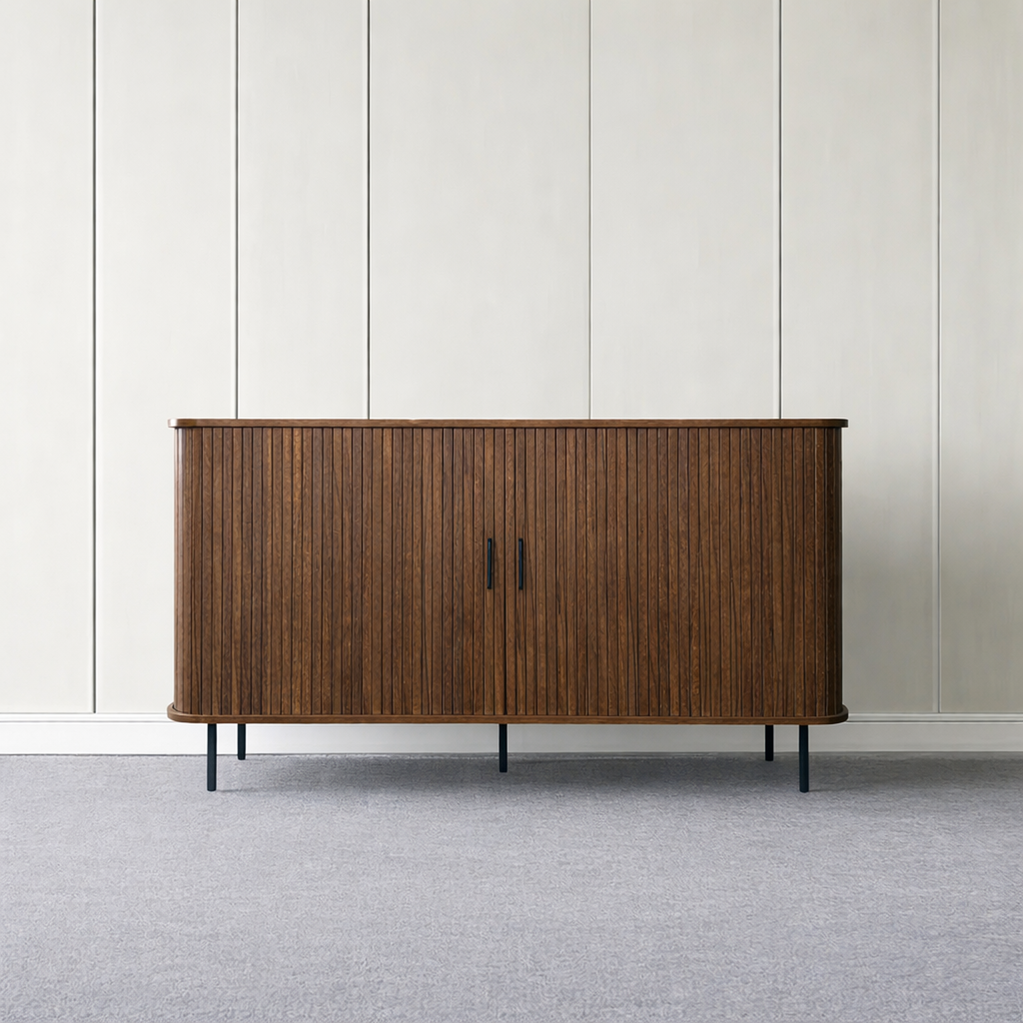 Voir la diapositive 2 : CONCEPT USINE Buffet en bois cannelé à portes coulissantes 140cm semarang