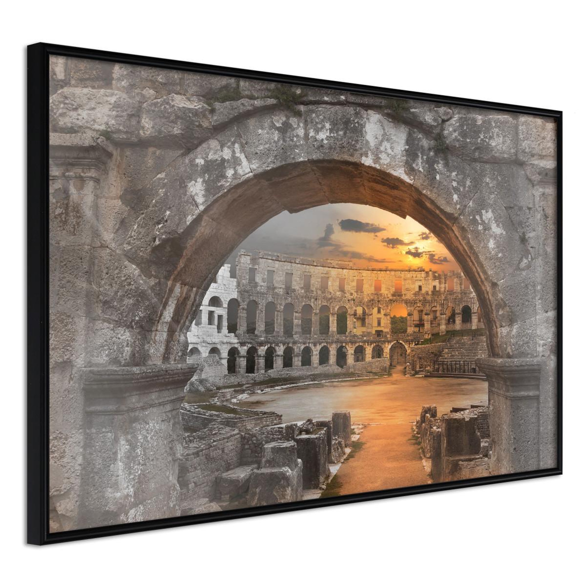 Paris Prix Affiche murale encadrée  sunset in the ancient city. Coloris disponibles : Jaune, Noir