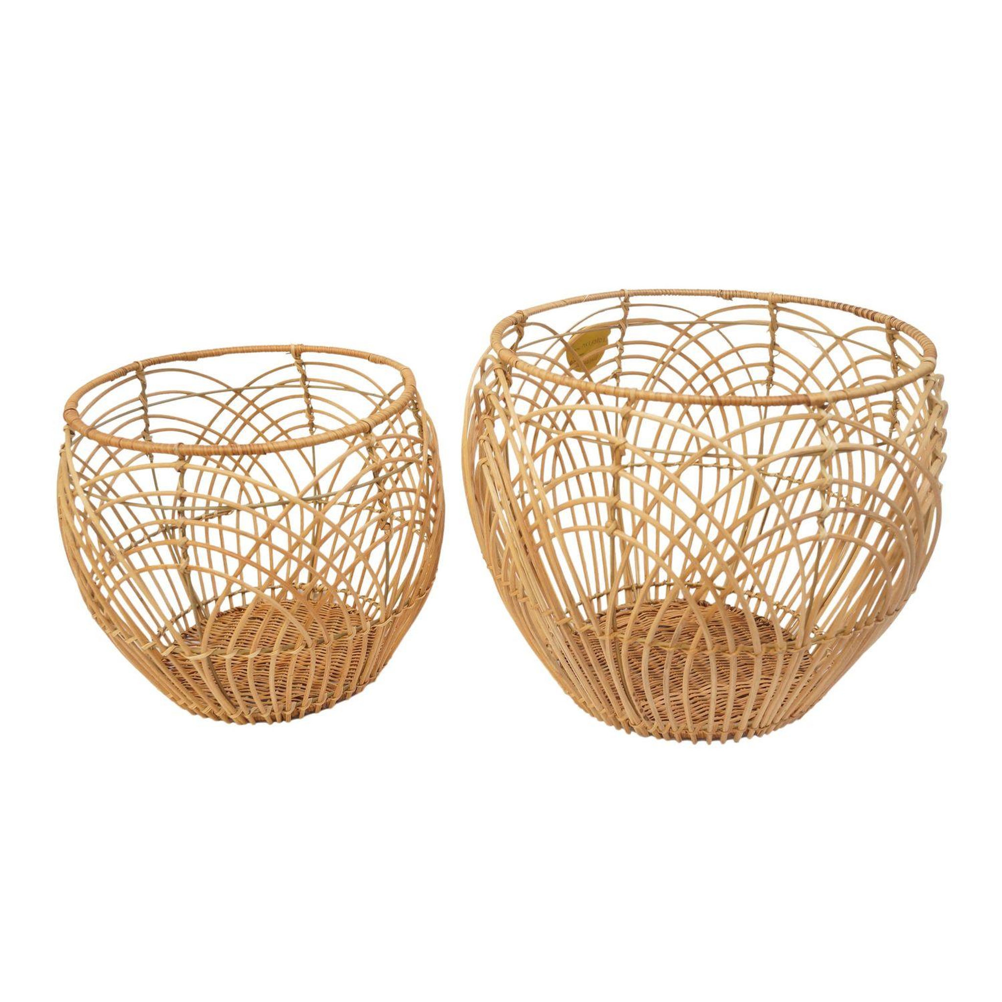 KB8 Set de 2 corbeilles tressés en rotin et métal - beige