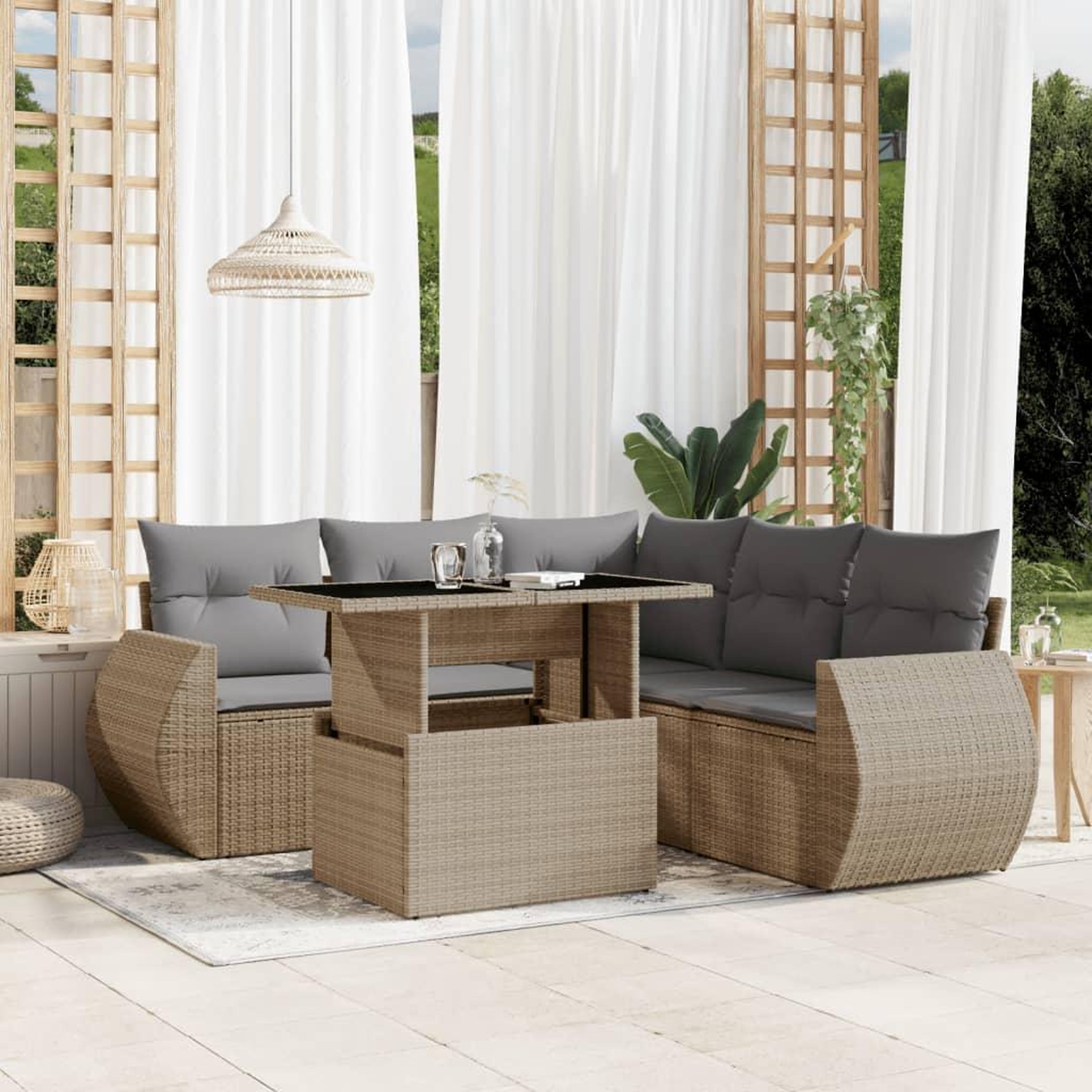 VIDAXL Salon de jardin avec coussins 6 pcs beige resine tressee