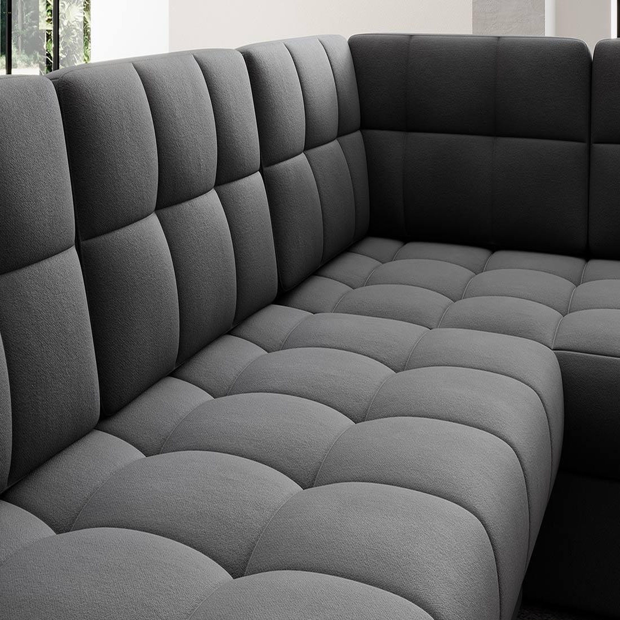 Voir la diapositive 6 : BEST MOBILIER Nappa - canapé panoramique d'angle droit 7 places convertible avec coffre en velours