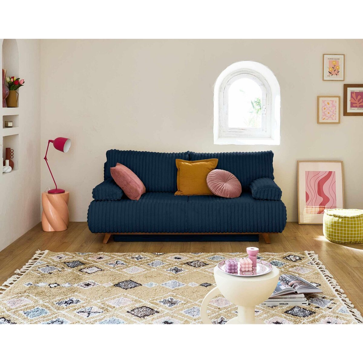 BEST MOBILIER Cristal - canapé 3 places - convertible avec coffre - en fausse fourrure côtelée