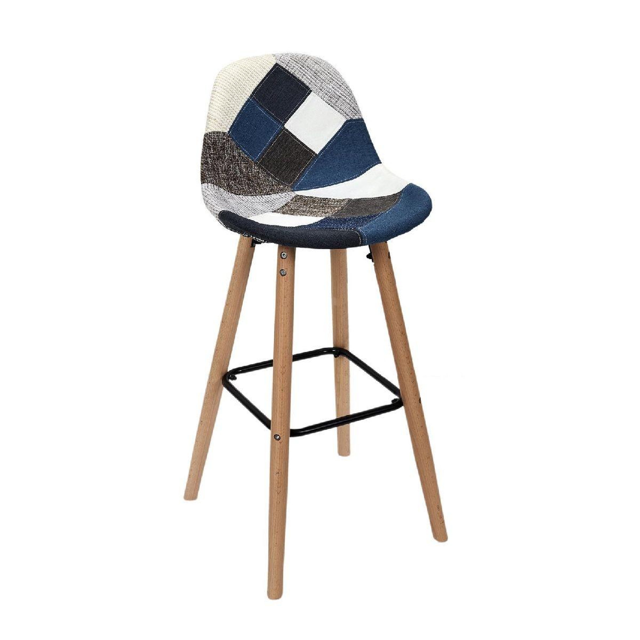 Voir la diapositive 2 : The Home Deco Factory Lot de 2 chaises de bar  patchwork  92cm bleu