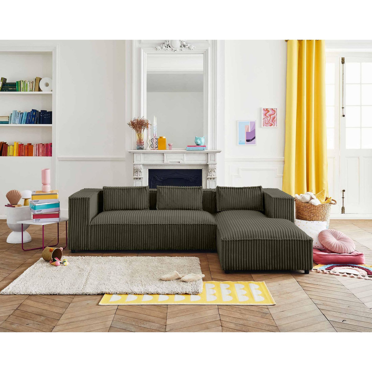 LISA DESIGN Stella - canapé d'angle droit - 4 places - en velours côtelé grosses côtes