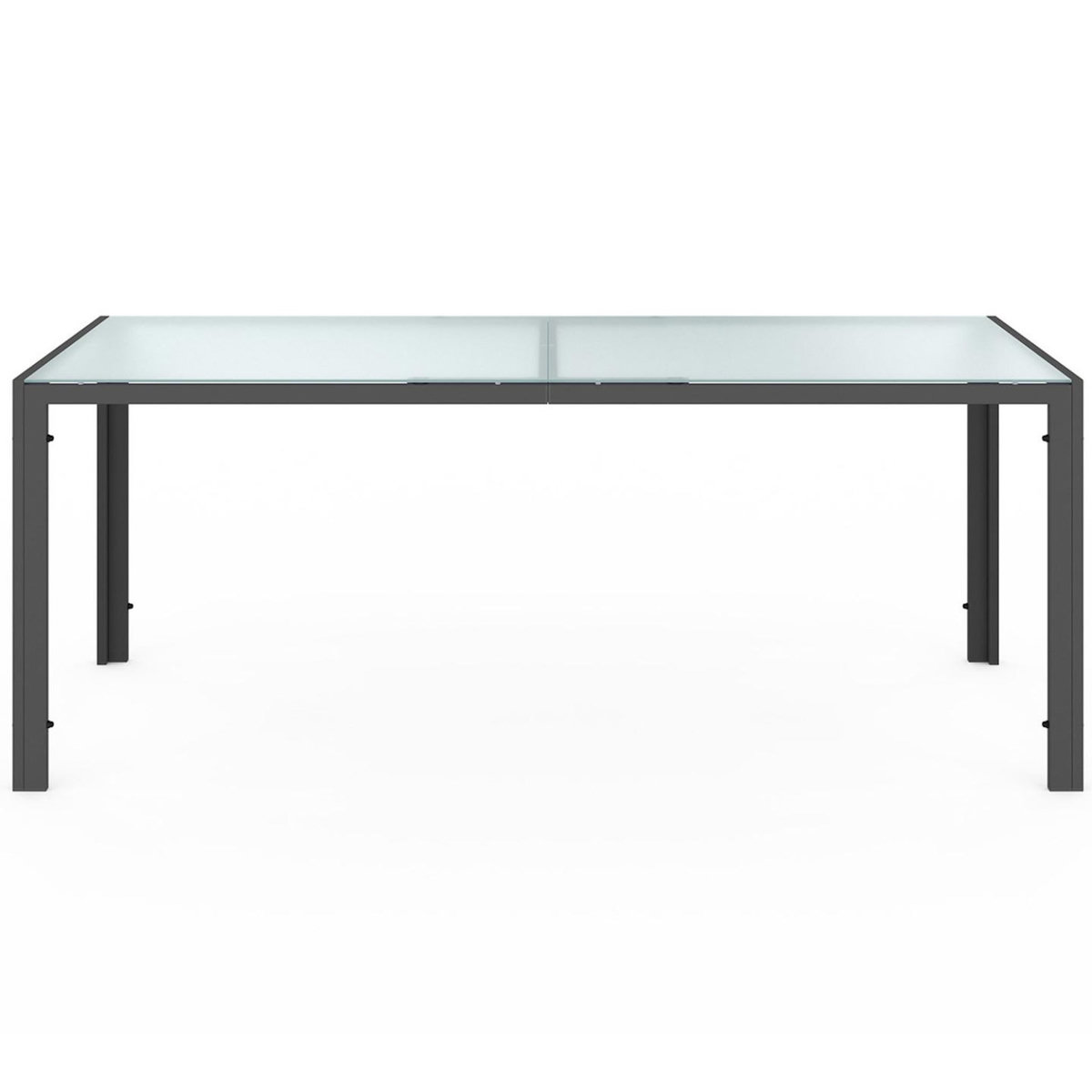 ID MARKET Salon de jardin MADRID table 190 CM et 8 chaises empilables gris anthracite plateau transparent