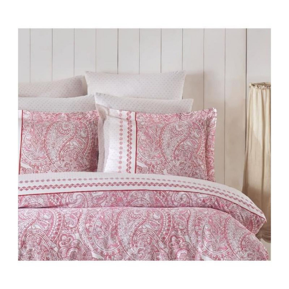 GENERIQUE Parure de lit - 1 housse de couette 220 x 240 cm + 2 taies d'oreiller 60 x 60 cm - 100% coton renforcé - Rose