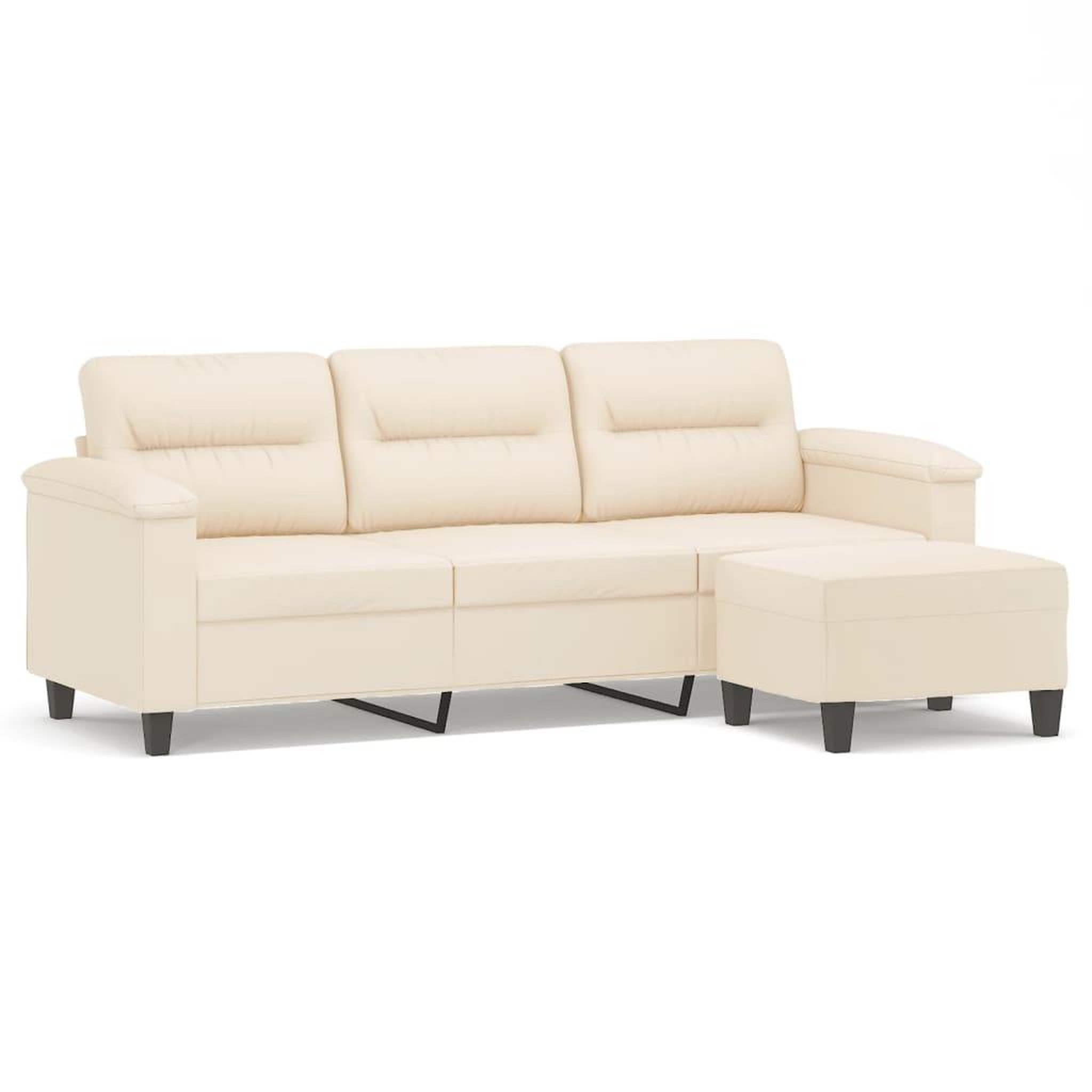 Voir la diapositive 2 : VIDAXL Canape 3 places avec repose-pieds Beige 180 cm Tissu microfibre