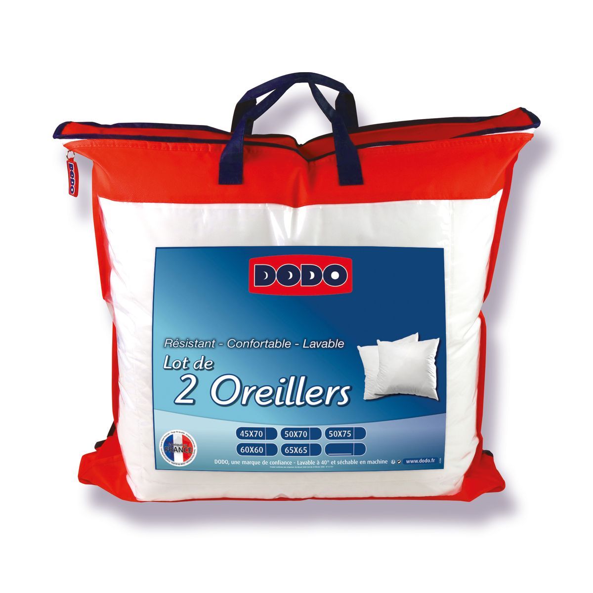 DODO Lot de 2 oreillers confort souple anti acariens 