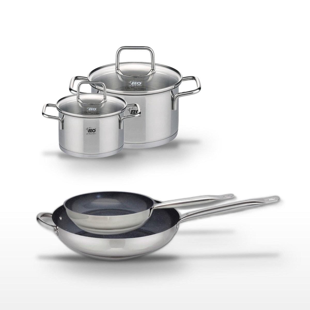 ELO Lot de 2 Poêles Elo Profi Therm Platinum 24/32cm et 2 Faitouts Elo Citrin 12/16cm