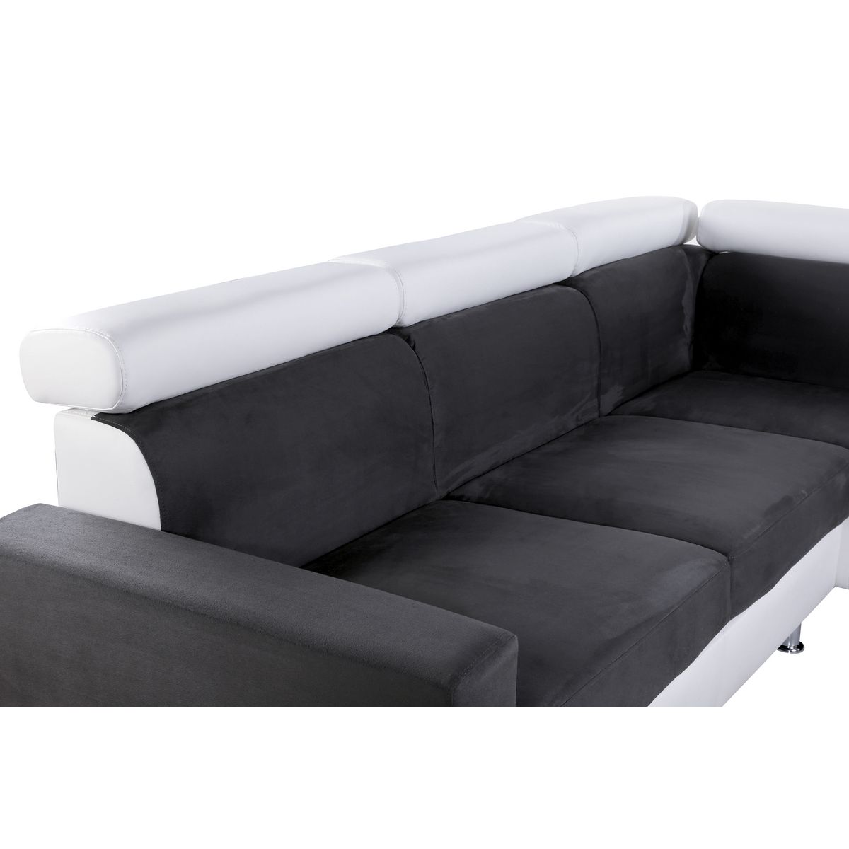 Canapé d'angle 4-5 places fixe avec LED  TOMY- Simili blanc - Microfibre grise - Angle droit