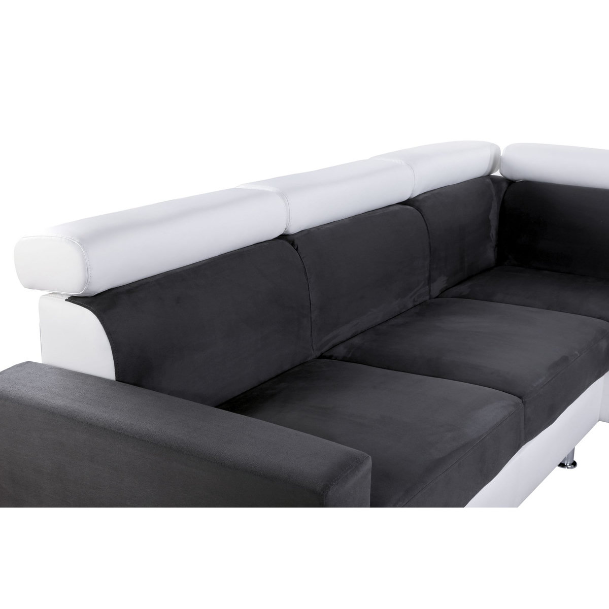 Canapé d'angle 4-5 places fixe avec LED  TOMY- Simili blanc - Microfibre grise - Angle droit