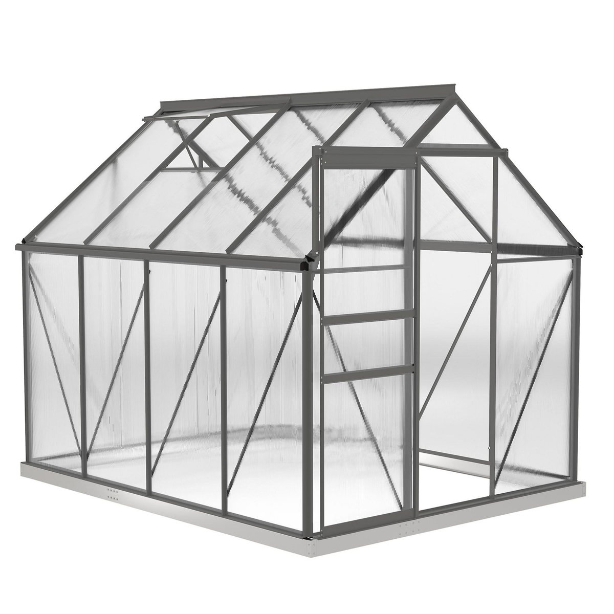 OUTSUNNY Serre de jardin polycarbonate alu 4,8 m² dim. 2,53L x 1,9l x 1,99H m lucarne réglable fondation porte coulissante gris