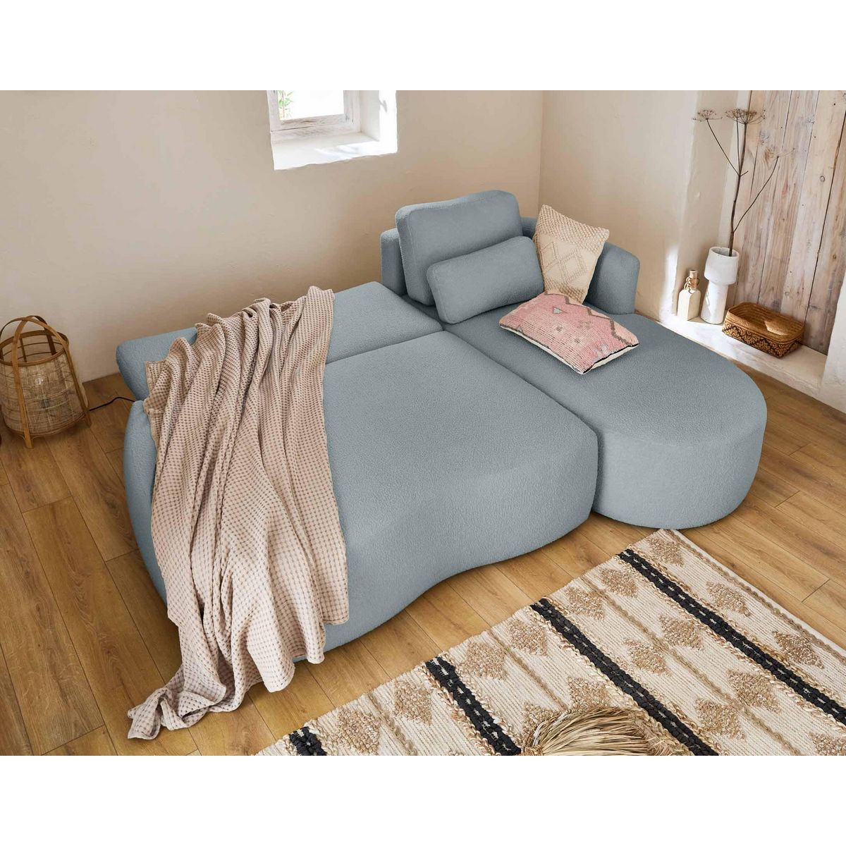 LISA DESIGN Mahina - canapé d'angle droit - 4 places - convertible avec coffre - en tissu bouclette