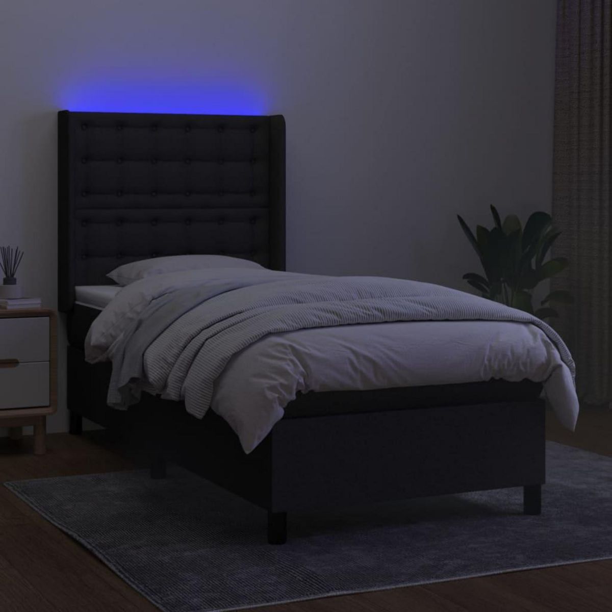 VIDAXL Sommier a lattes de lit matelas et LED Noir 80x200cm Tissu
