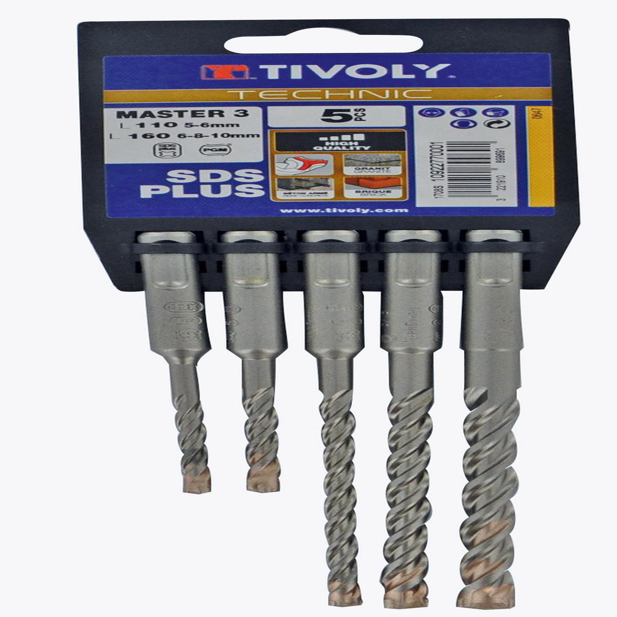 TIVOLY Lot de 5 forets MASTER3 sds+ multimatériau TIVOLY