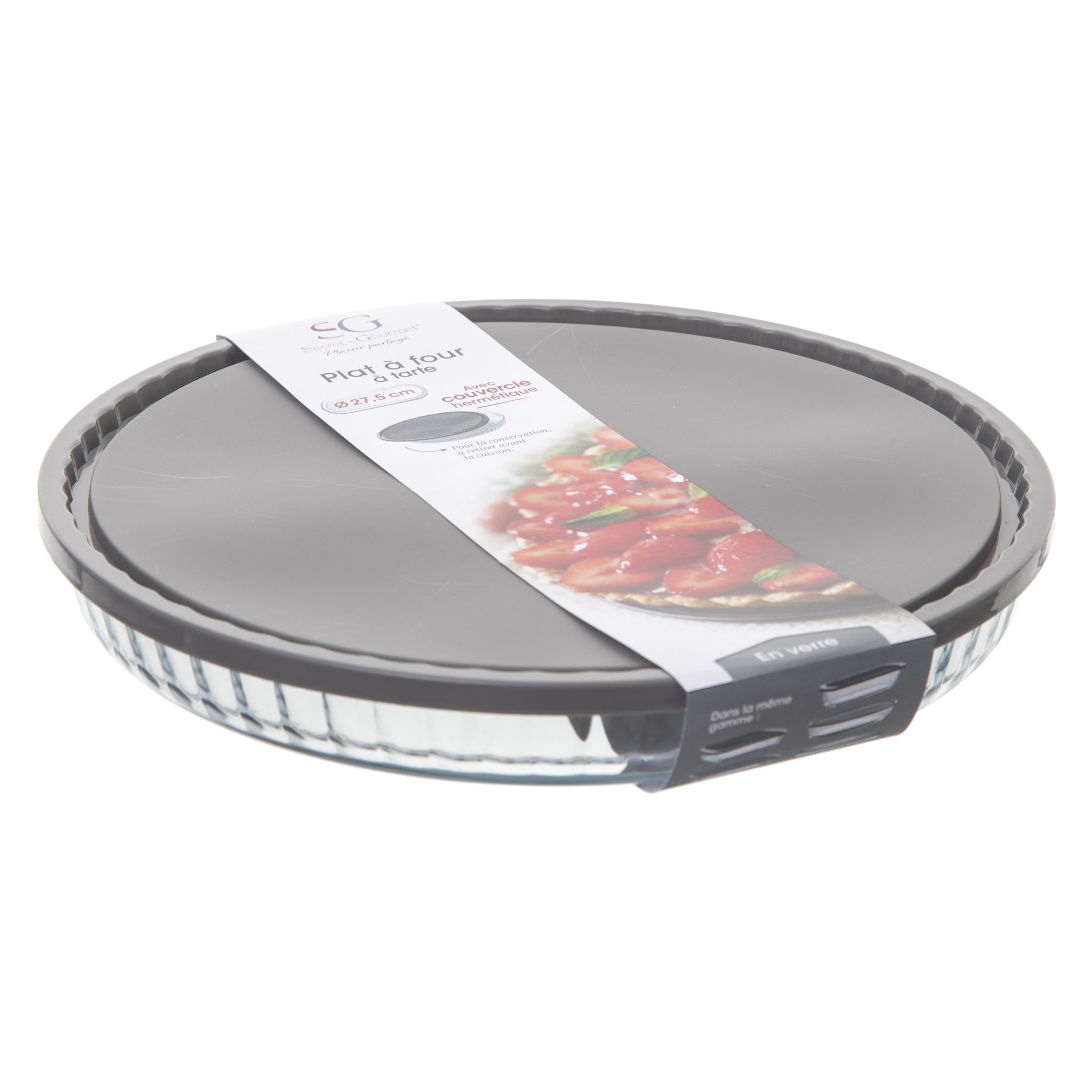 SECRET DE GOURMET Plat en verre avec couvercle  27,5  cm