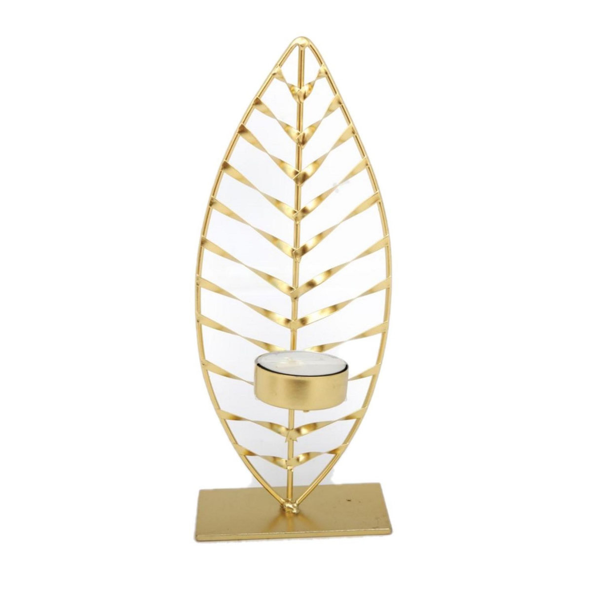 HEART OF THE HOME Bougeoir design en métal Feuille - L. 9 x H. 22 cm - Doré