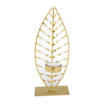 HEART OF THE HOME Bougeoir design en métal Feuille - L. 9 x H. 22 cm - Doré