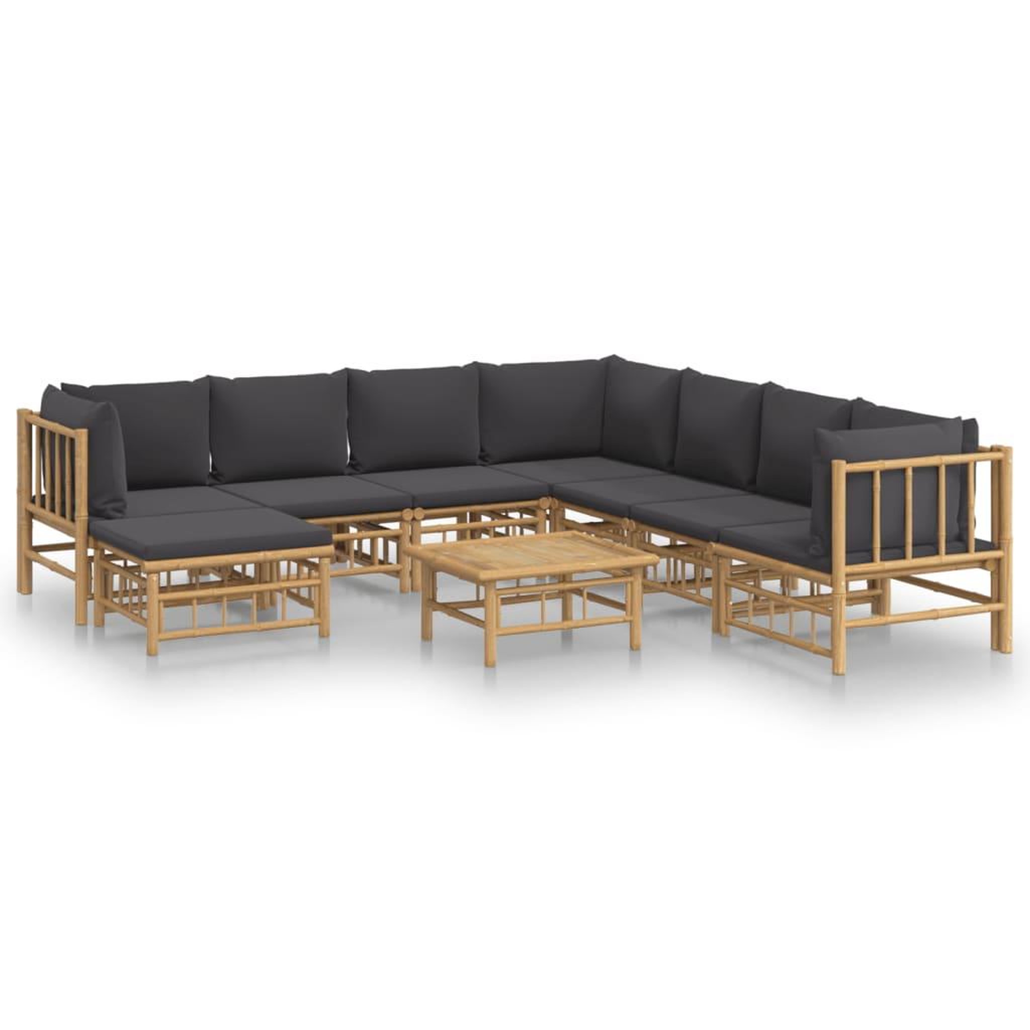 Voir la diapositive 2 : VIDAXL Salon de jardin 9 pcs avec coussins gris fonce bambou