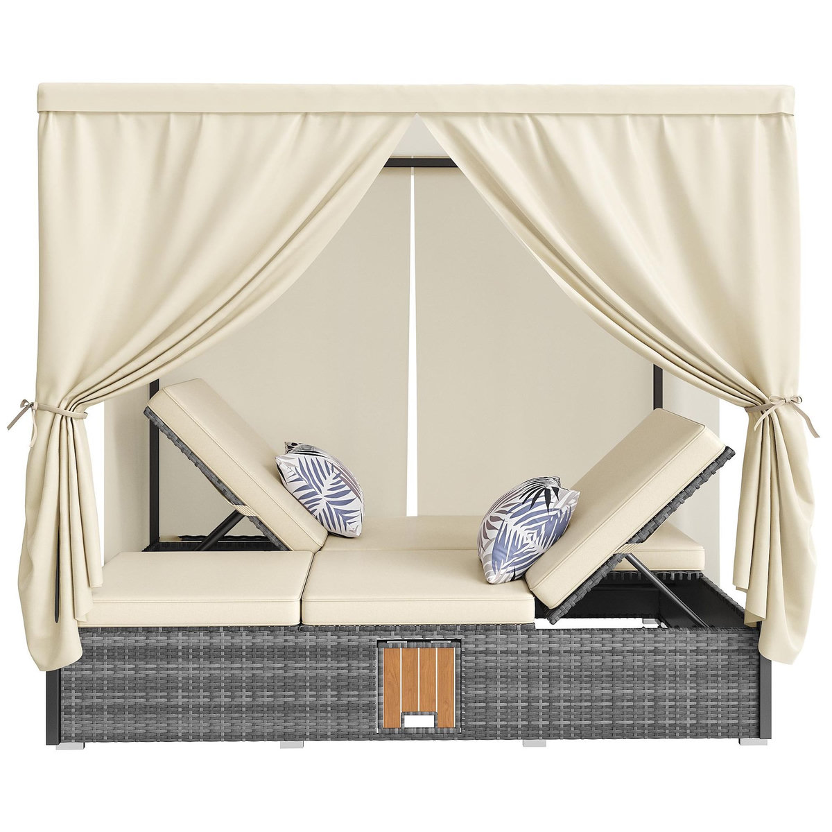 MERAX Bain de soleil en Métal avec auvent, table pliante, pliable, coussins, crème