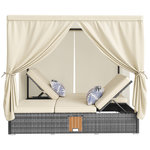 MERAX Bain de soleil en Métal avec auvent, table pliante, pliable, coussins, crème