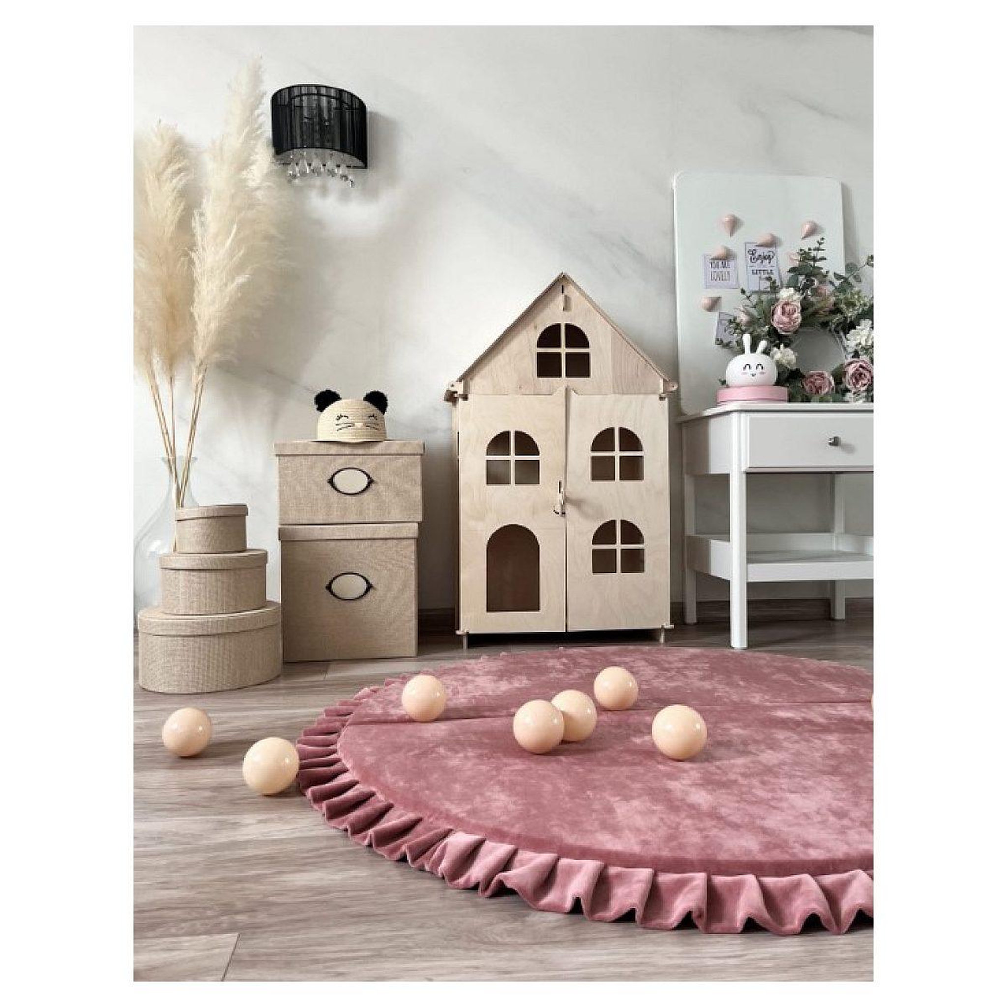 Voir la diapositive 2 : MONIO FOR KIDS Tapis de jeu pliable en velours 125 rond rose