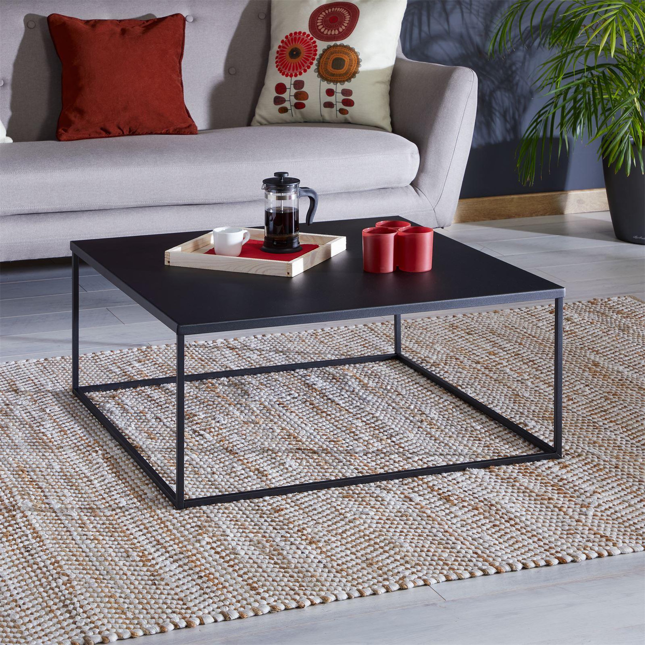 Voir la diapositive 2 : IDIMEX Table basse carrée hilar, cadre et plateau en métal laqué