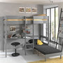 Voir la diapositive 3 : Vipack Lit Mezzanine 90x200 Sommier Inclus avec Fauteuil et Bureau Pino - Gris