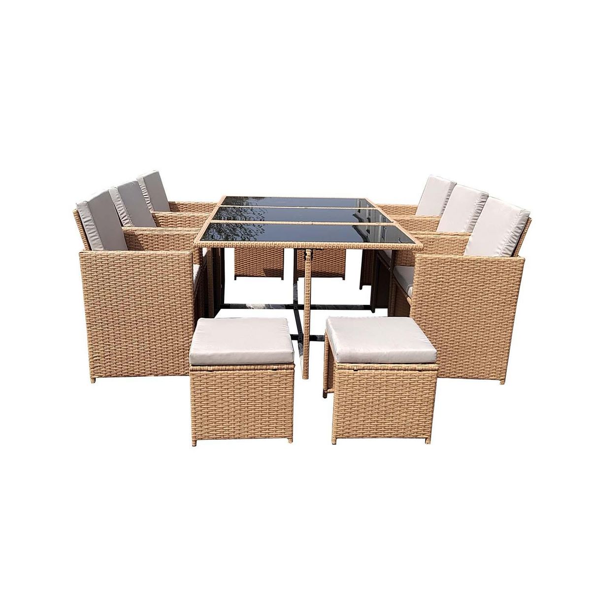 CONCEPT USINE Salon de jardin encastrable résine tressée naturel 10 places FLORIDA