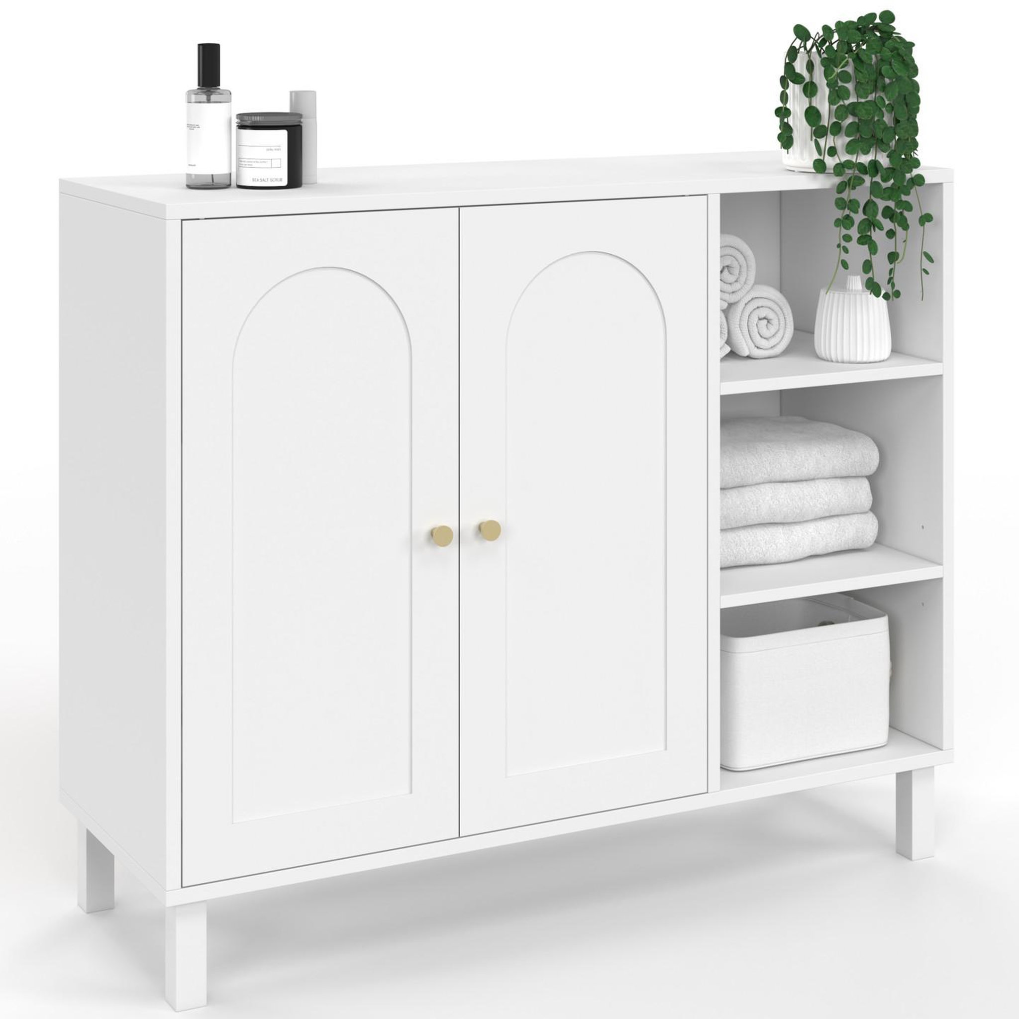 ID MARKET Meuble de salle de bain, meuble de rangement salon, entrée arsene 3 étagères avec placard bois blanc