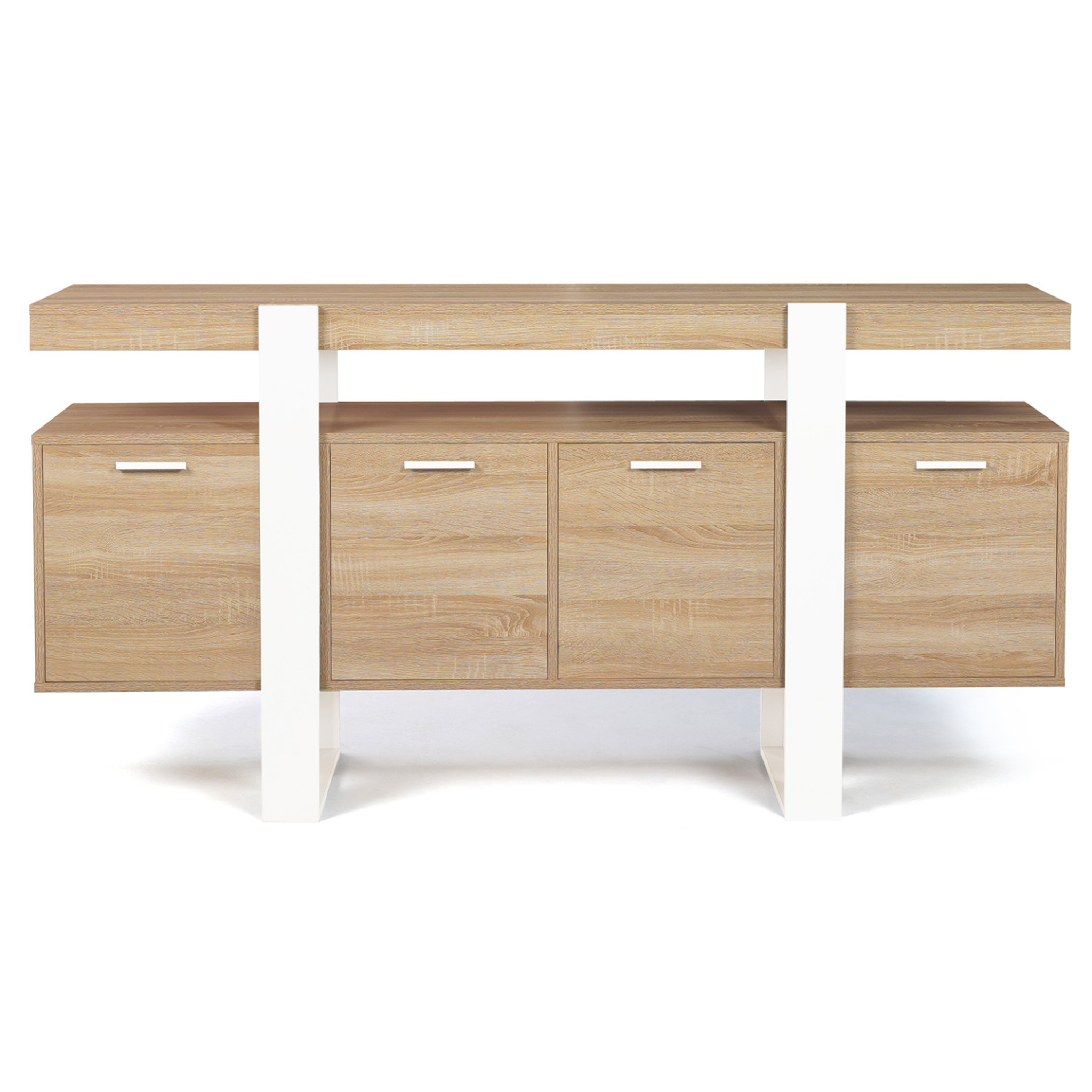 Voir la diapositive 3 : ID MARKET Buffet 160 cm phoenix xxl 4 portes bois et blanc