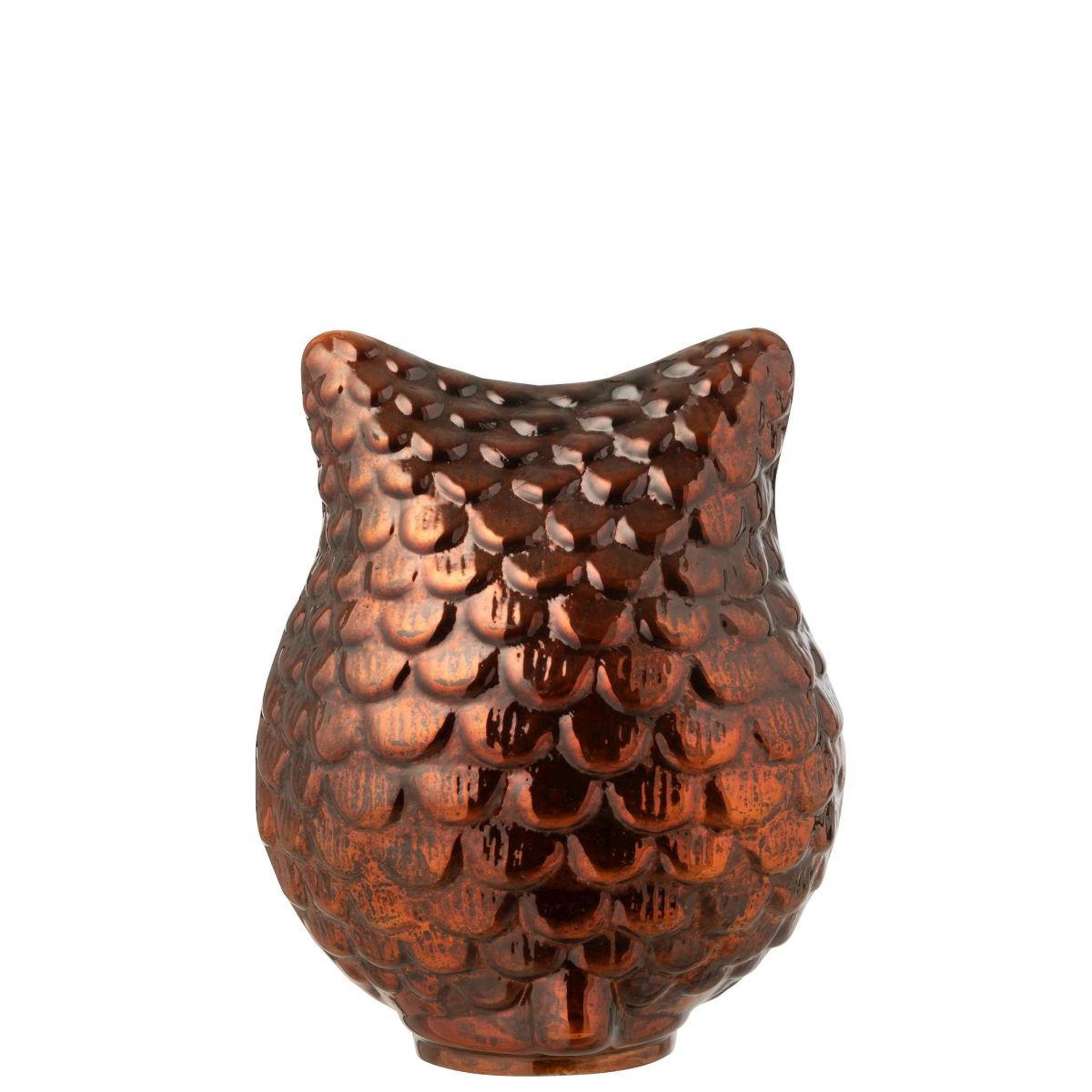 Voir la diapositive 2 : J-LINE Statuette hibou en verre  automn  25cm rouille
