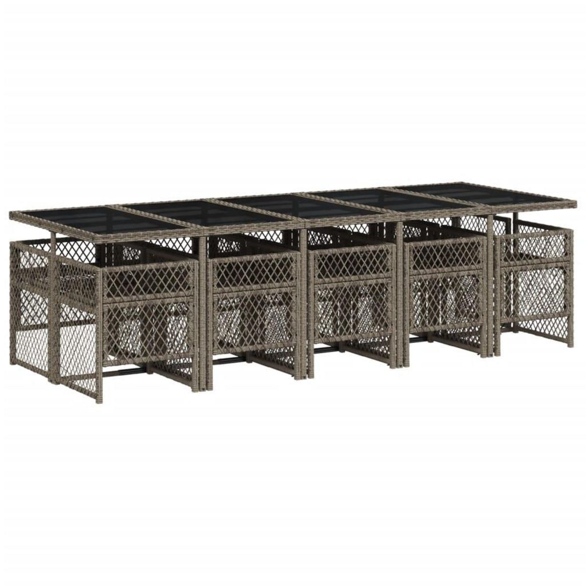 VIDAXL Ensemble a manger de jardin 11pcs avec coussins gris poly rotin