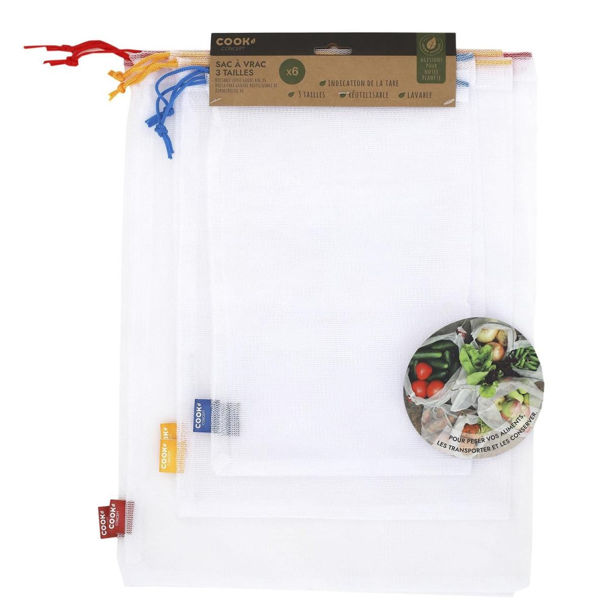 Voir la diapositive 5 : COOK CONCEPT Lot de 6 sacs réutilisables  utile  41cm multicolore