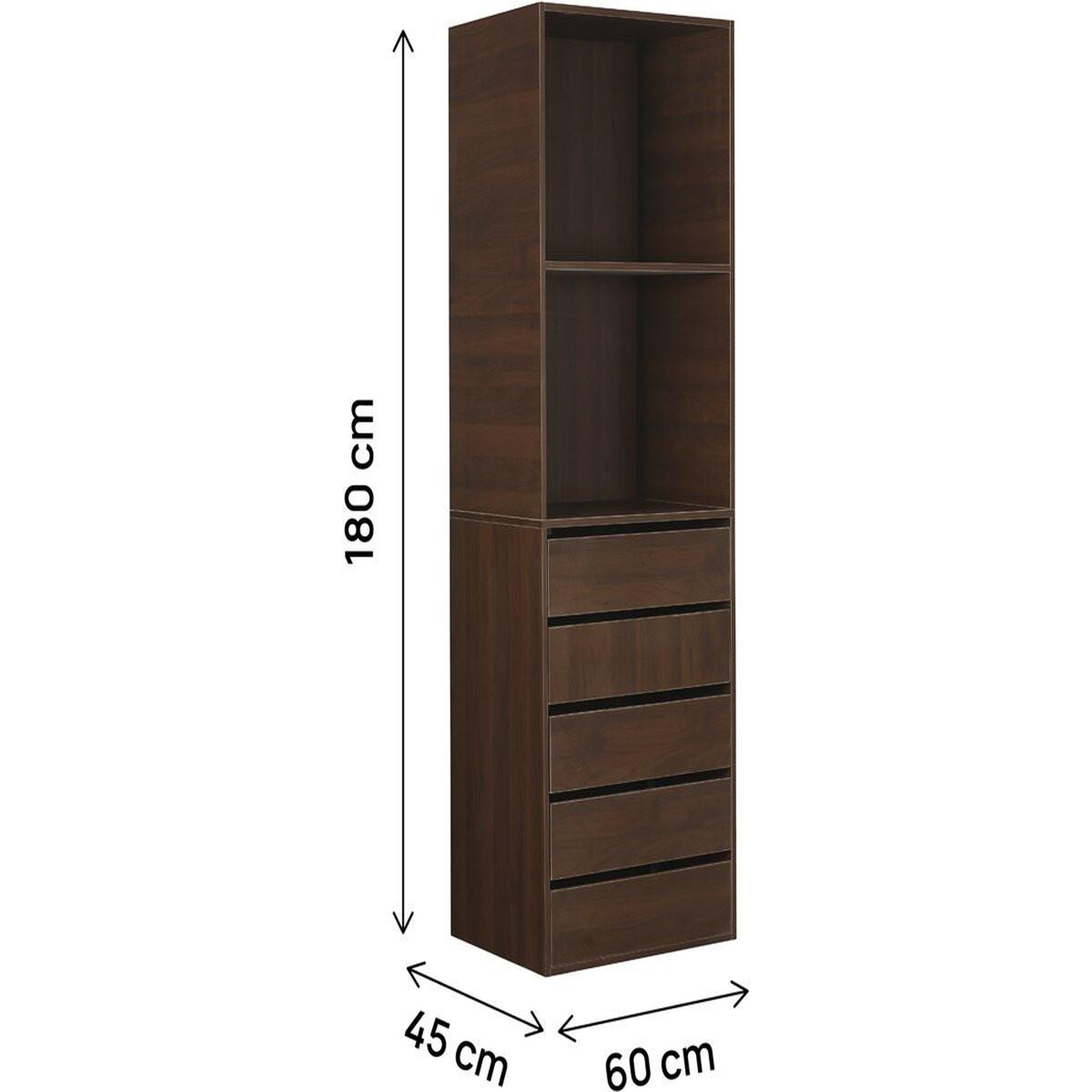 Voir la diapositive 3 : Habitat et Jardin Armoire avec 5 tiroirs et 2 étagères  opéra  - 60 x 45 x 180 cm - marron